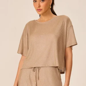 Blusa cropped rib foil camel Fato Básico