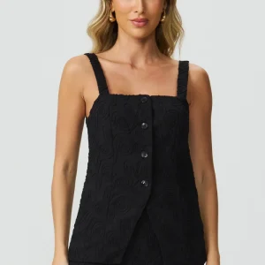 Blusa bordada abertura preta Fato Básico