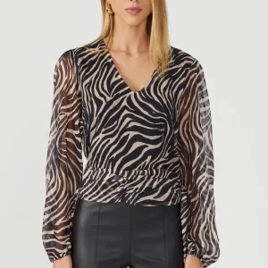Blusa estampada com amarração preto Fato Básico