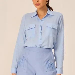 Camisa cambraia de linho azul Fato Básico