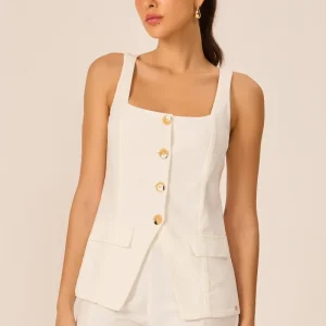 Colete alongado com lapela off white Fato Básico