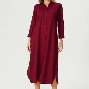 Vestido chemise manga 3/4 vinho Fato Básico