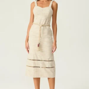 Vestido linho listrado natural Fato Básico
