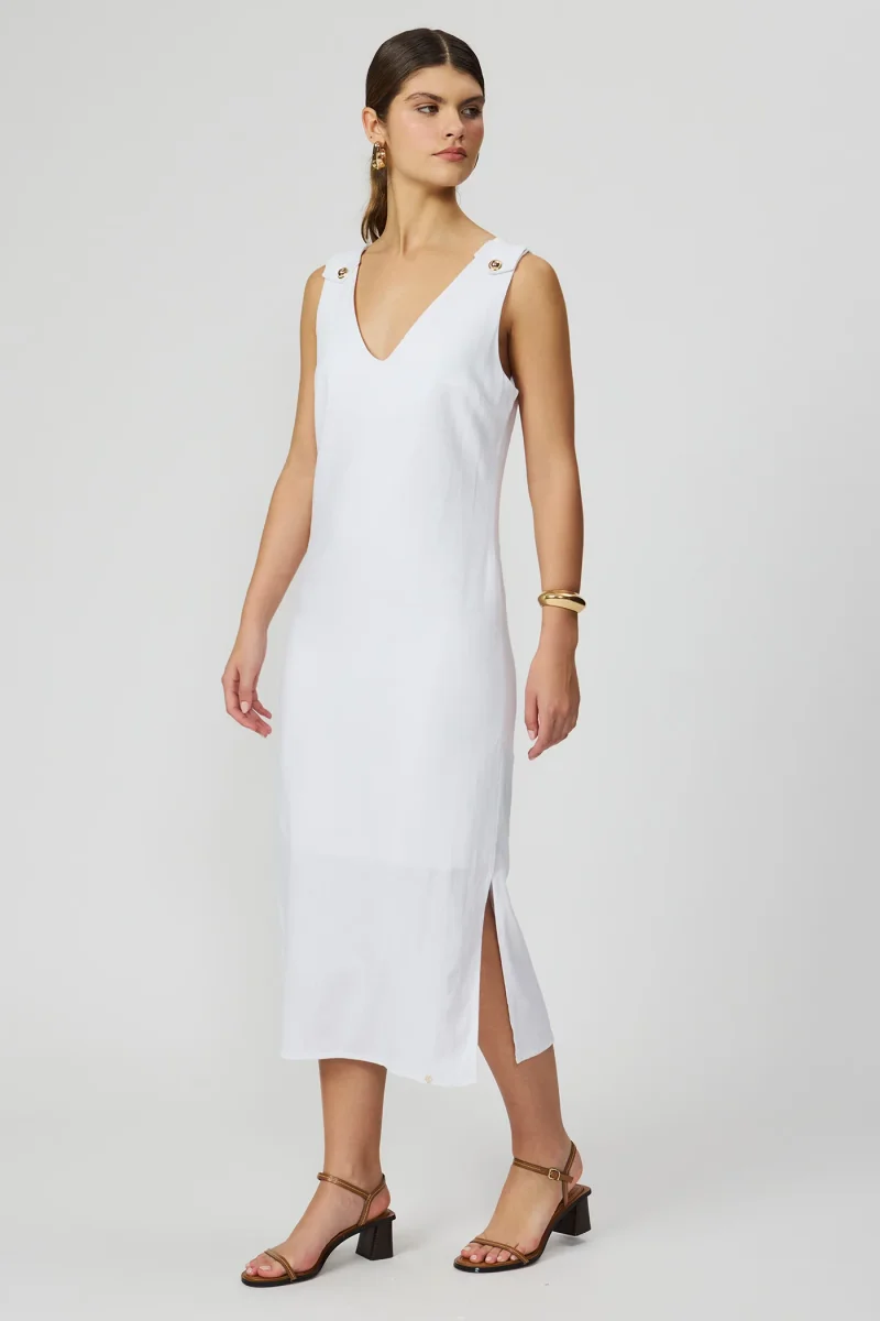 Vestido midi off white linho feminino Fato Básico - Image 4