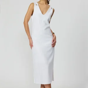 Vestido midi off white linho feminino Fato Básico