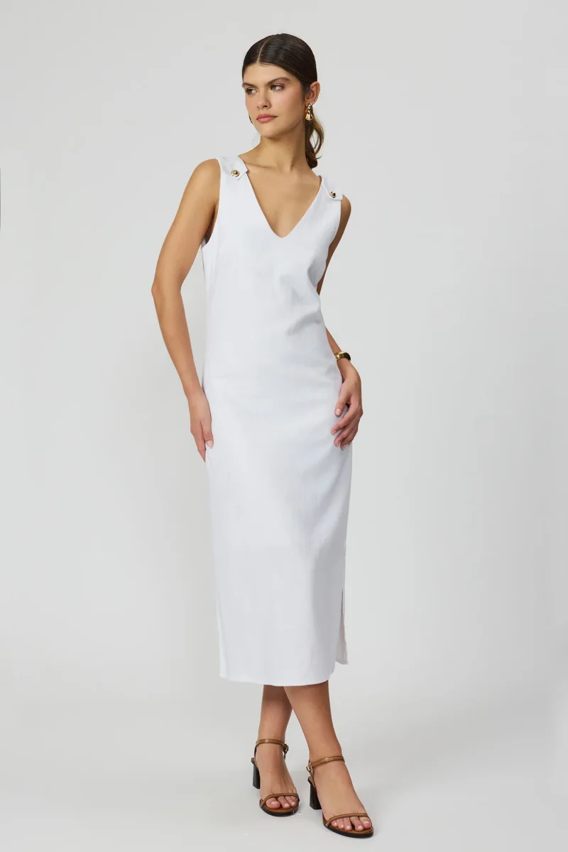 Vestido midi off white linho feminino Fato Básico - Image 2
