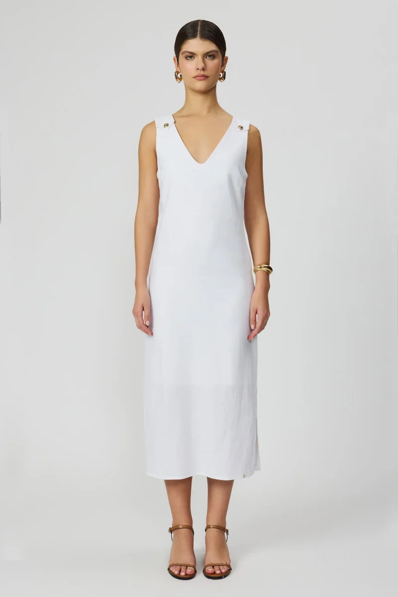 Vestido midi off white linho feminino Fato Básico - Image 3