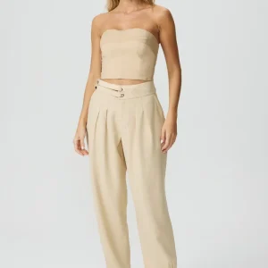 Calça cós com ilhós bege Fato Básico