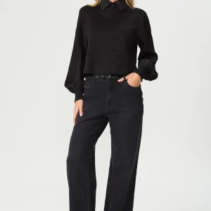Calça jeans wide leg preta Fato Básico
