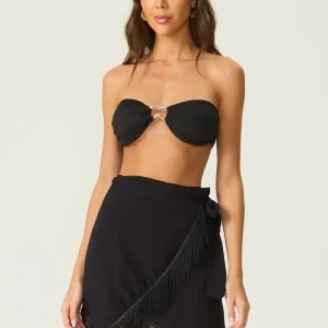 Saída de praia pareô com franja preto Fato Básico