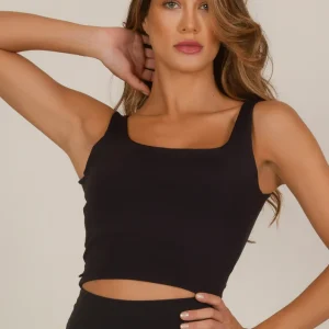 Cropped Square Preto Força | Top Feminino para Yoga, Pilates e Dia a Dia