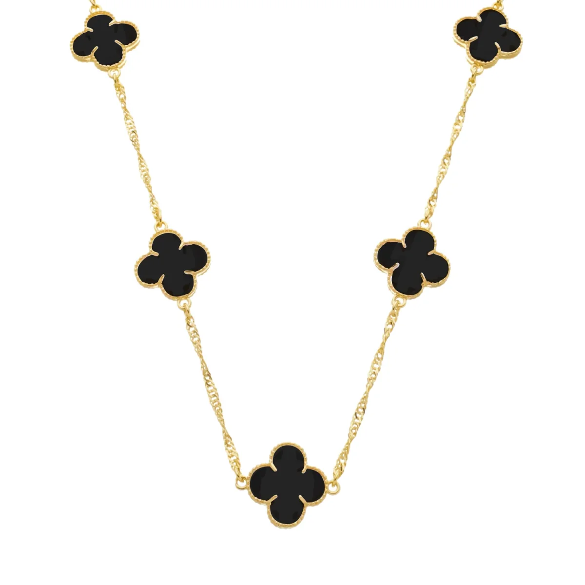 Colar Dourado 5 Trevos Preto Ouro 24k - Mabilan - Image 2